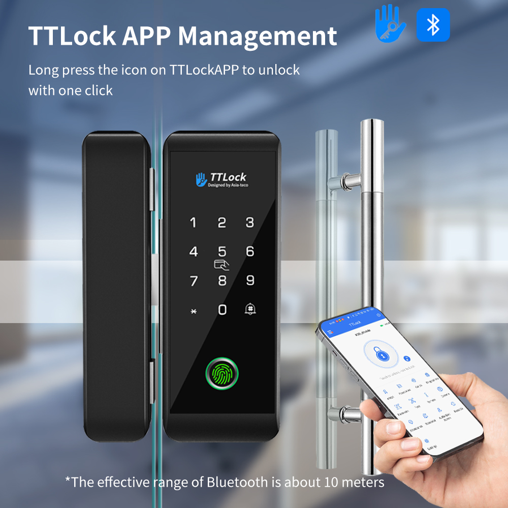 Glass Door Hinge - TTLOCK Intelligentes Glasschloss, Fingerabdruckerkennung, 13,56 MHz,